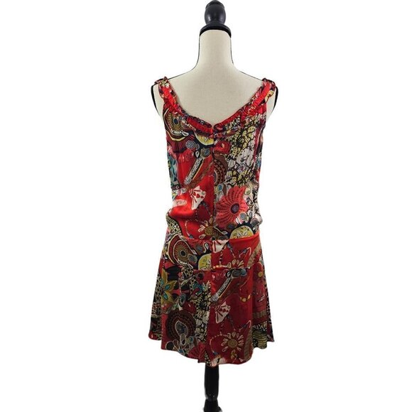 Lula Kate Abstract Floral Silk Drop Waist Sleeveless Slip Lined Dress Size 4 - Picture 15 of 16